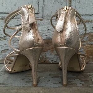Soft Strappy Gold Leather Heels with Zipped Heel Support